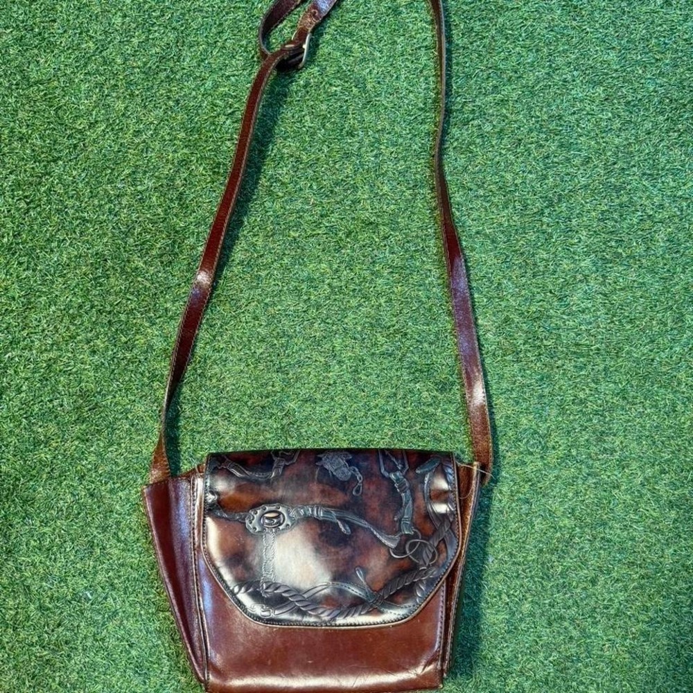 Vintage brown leather western crossbody bag